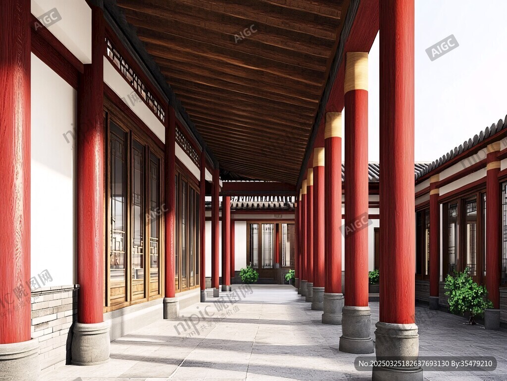 中式長廊建筑景觀設計