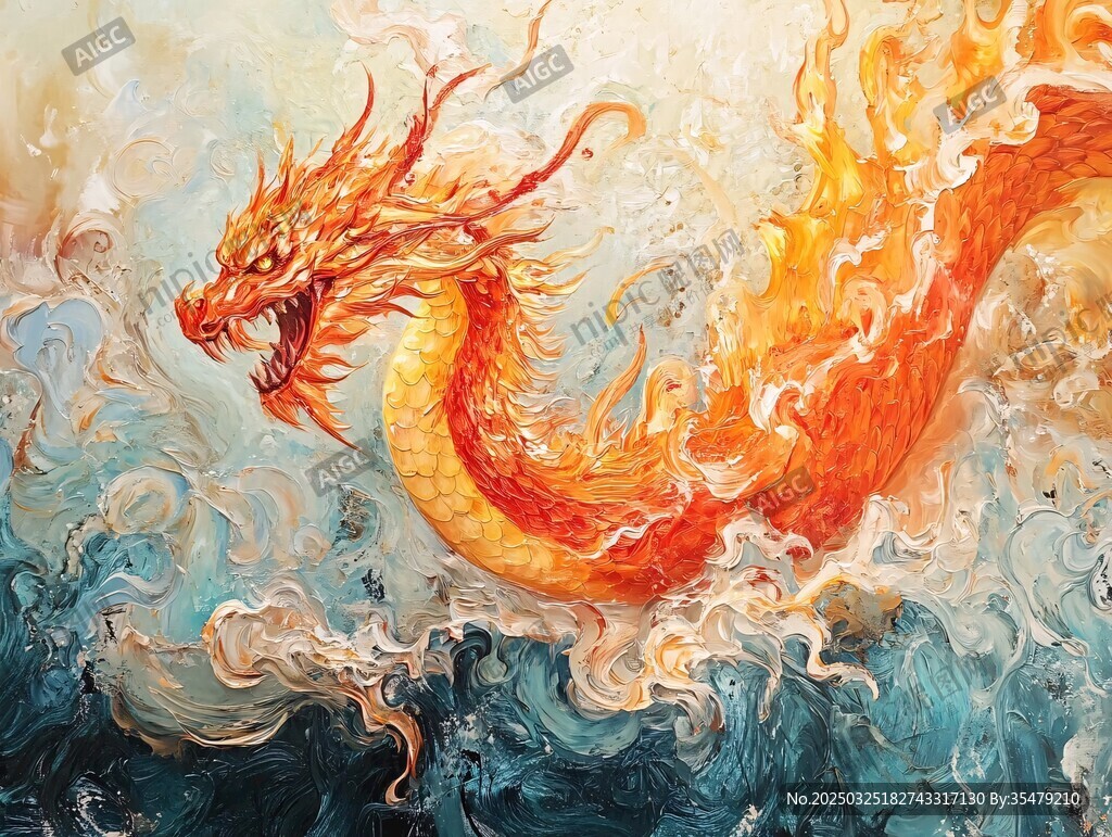 火焰巨龍翻騰于波濤之間