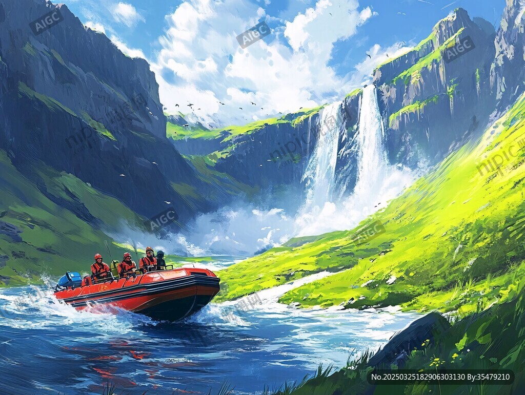 乘艇賞山間飛瀑美景
