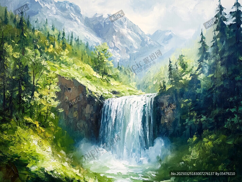 山間瀑布森林壯美景色