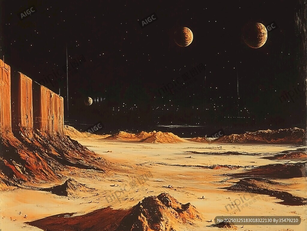 外星荒漠景觀與雙月奇景
