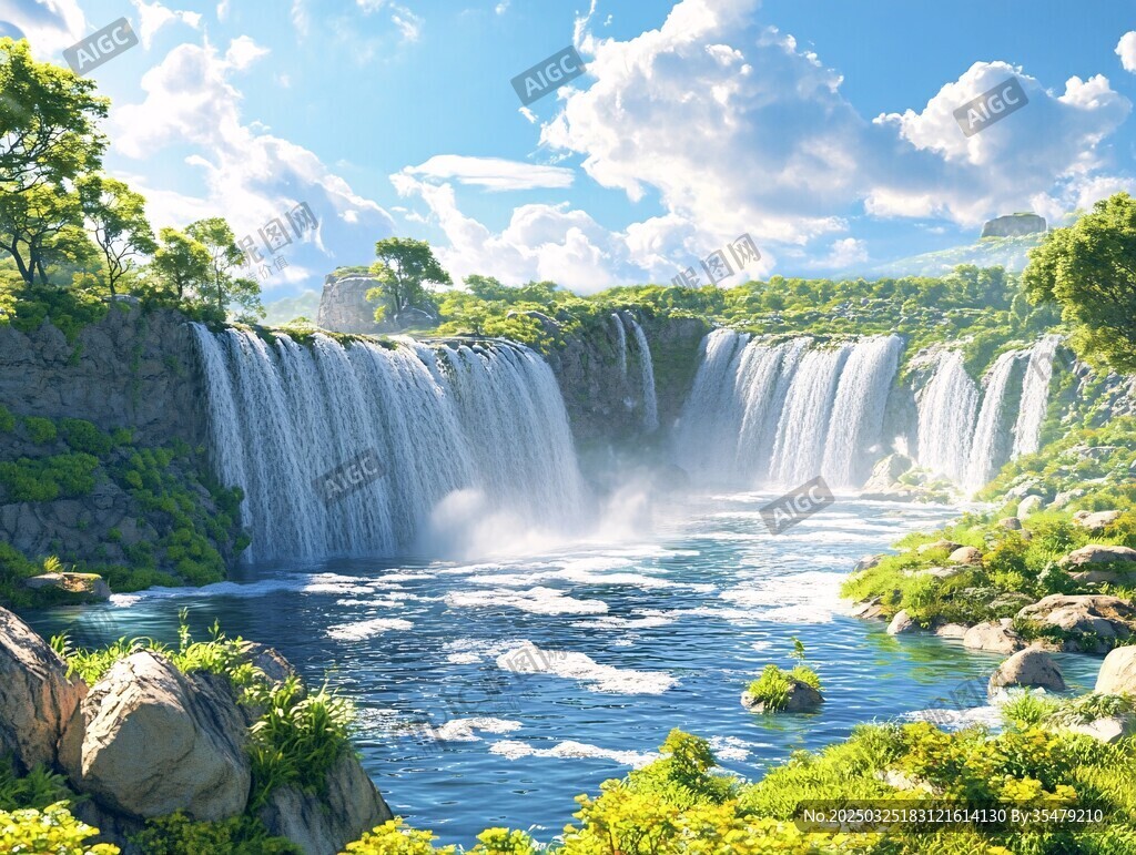 壯麗瀑布下的自然山水景觀