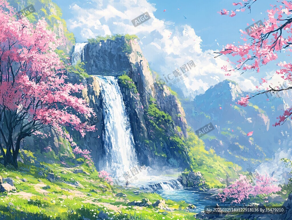 春日山水間的爛漫瀑布