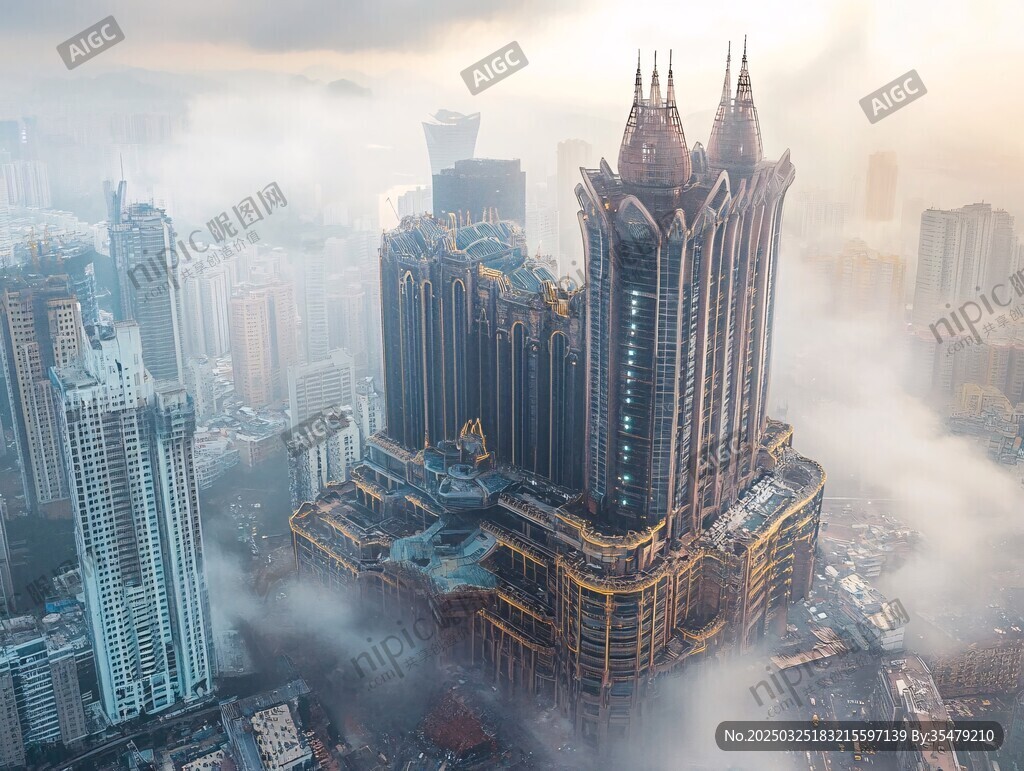 云霧中的奢華都市建筑群