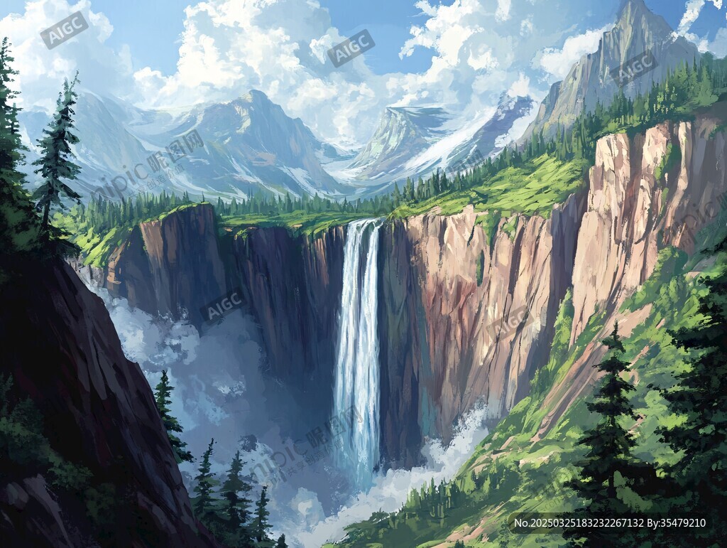 壯麗山間瀑布自然美景
