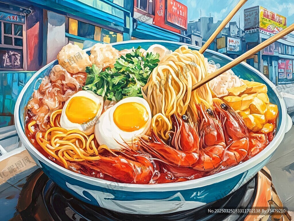 美味海鮮拉面誘人畫面