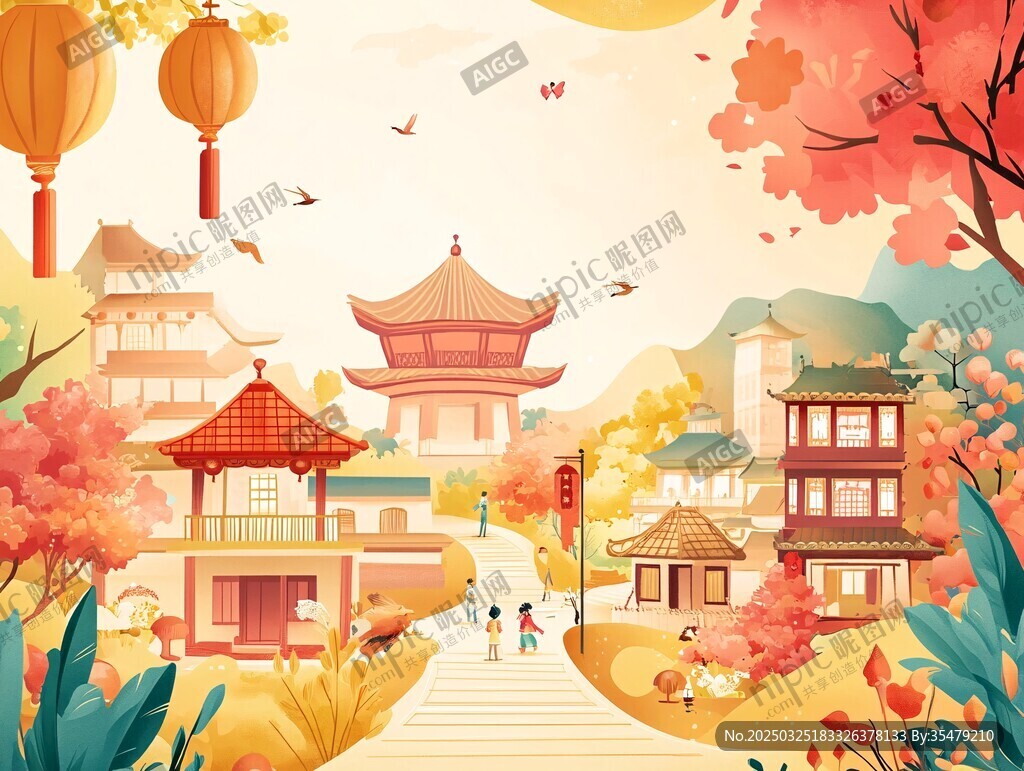秋日古風(fēng)小鎮(zhèn)美景