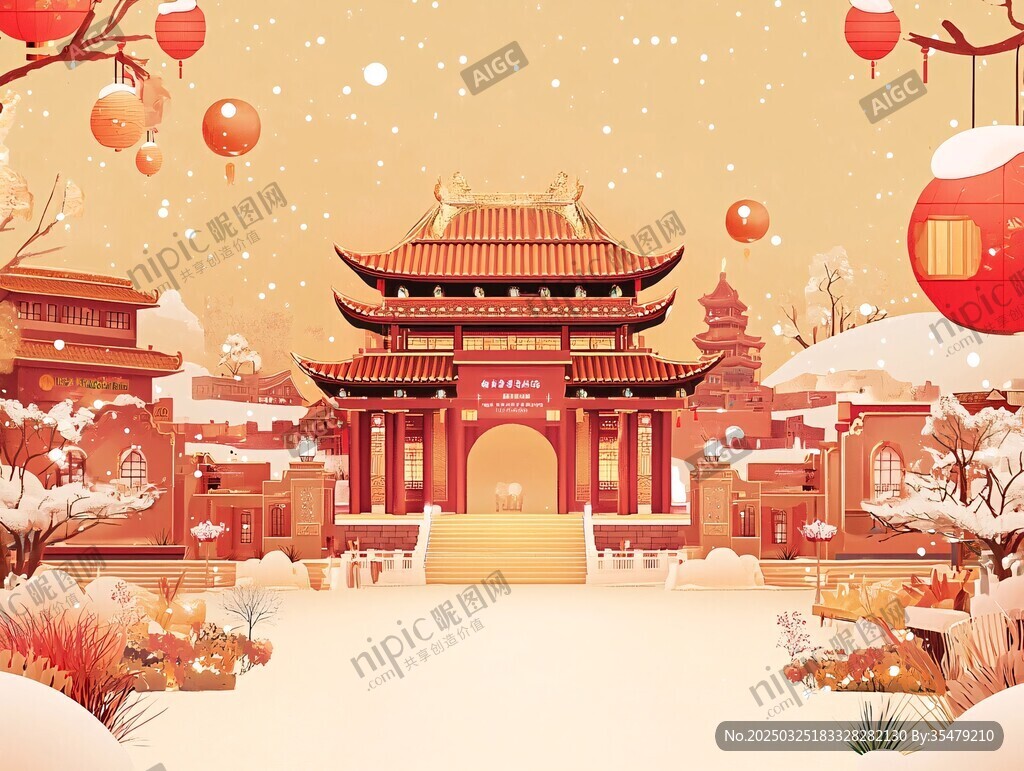 雪中古建賀歲景