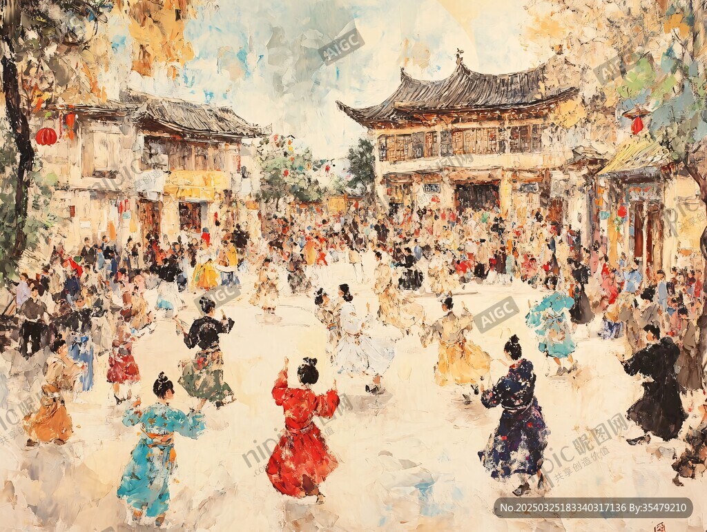 古街熱鬧舞蹈場(chǎng)景