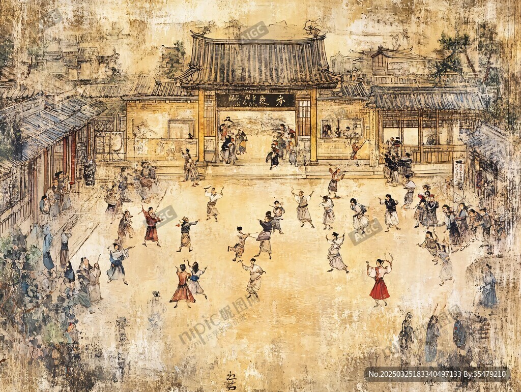 古代熱鬧集市場景畫作