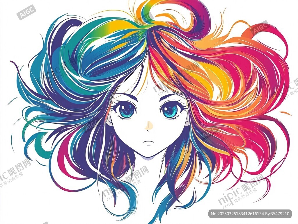 彩色長發(fā)夢幻少女頭像
