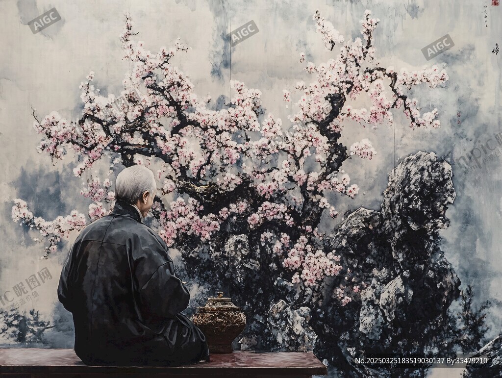 老人賞繁花之景