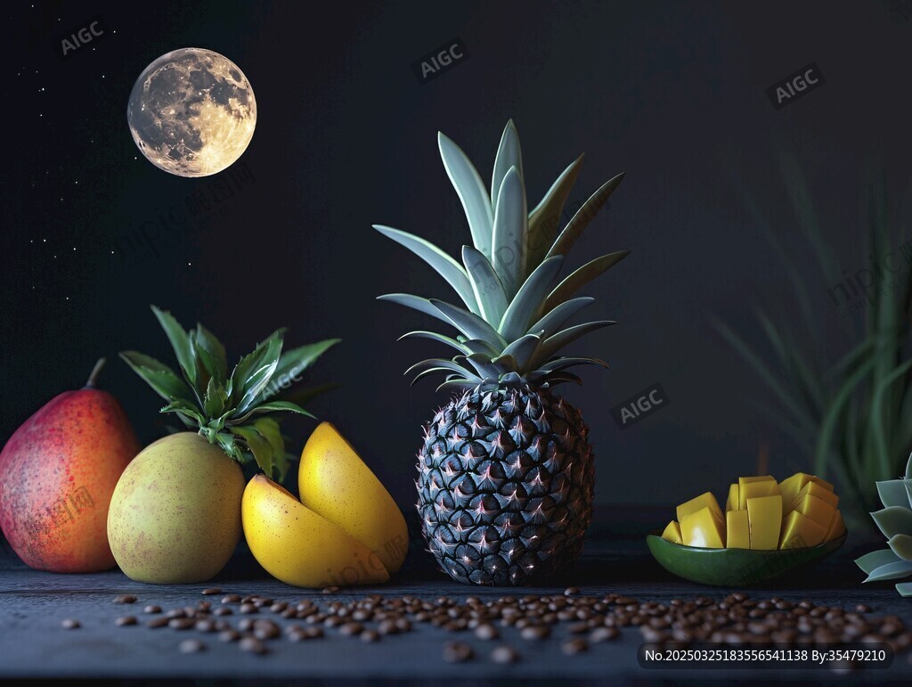 月夜下的多彩熱帶水果組合