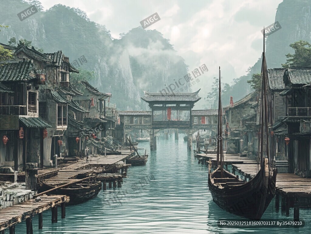 江南水鄉(xiāng)古景詩意畫卷