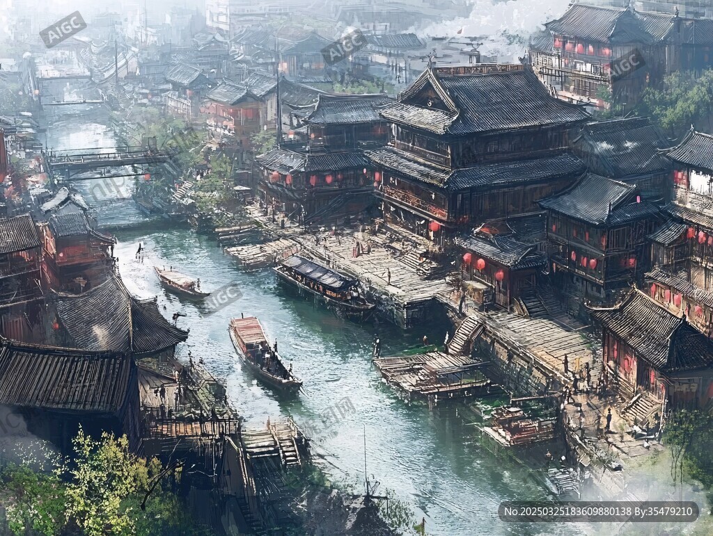 水墨江南水鄉古景圖
