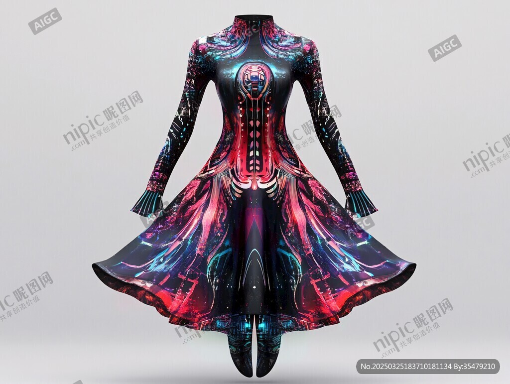 奇幻風(fēng)格長袖印花連衣裙