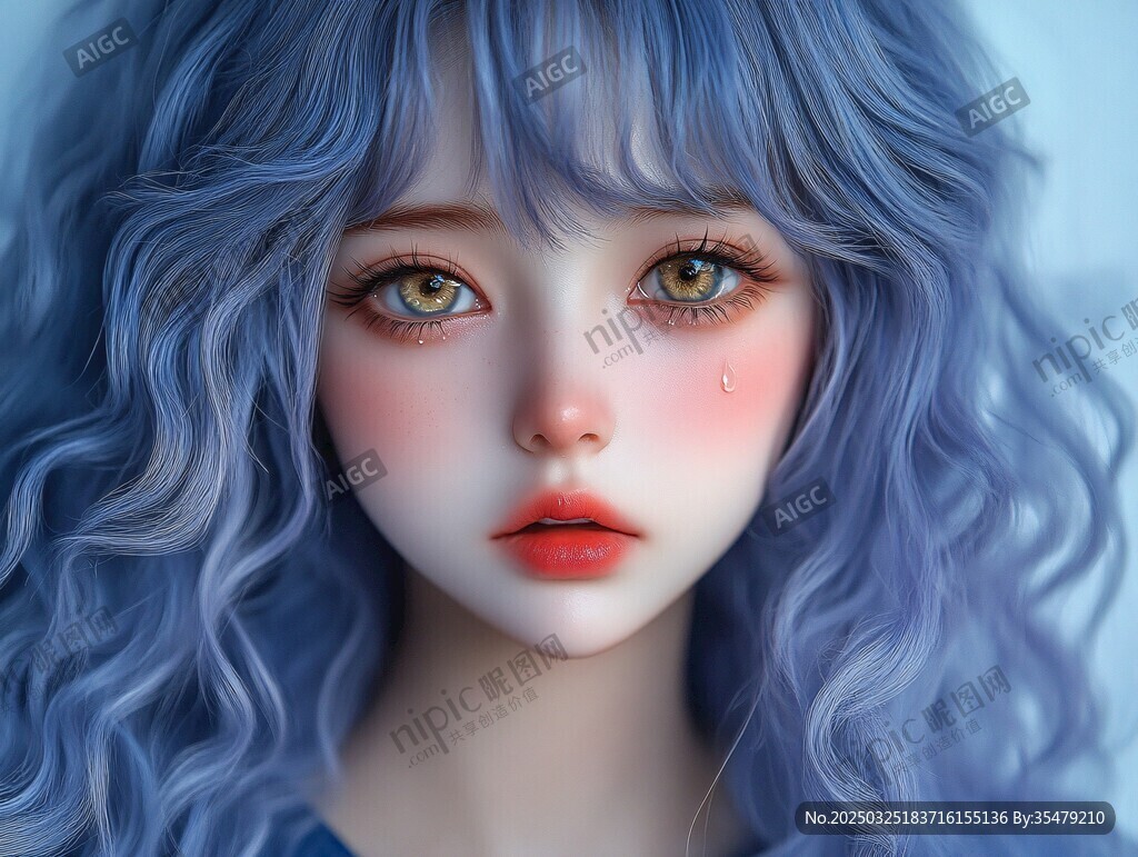 夢幻藍發(fā)少女唯美肖像
