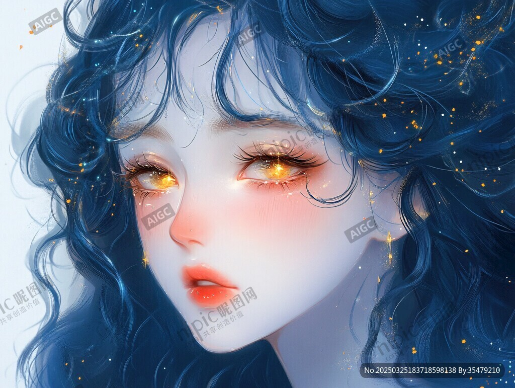 夢幻藍發少女的璀璨眼眸