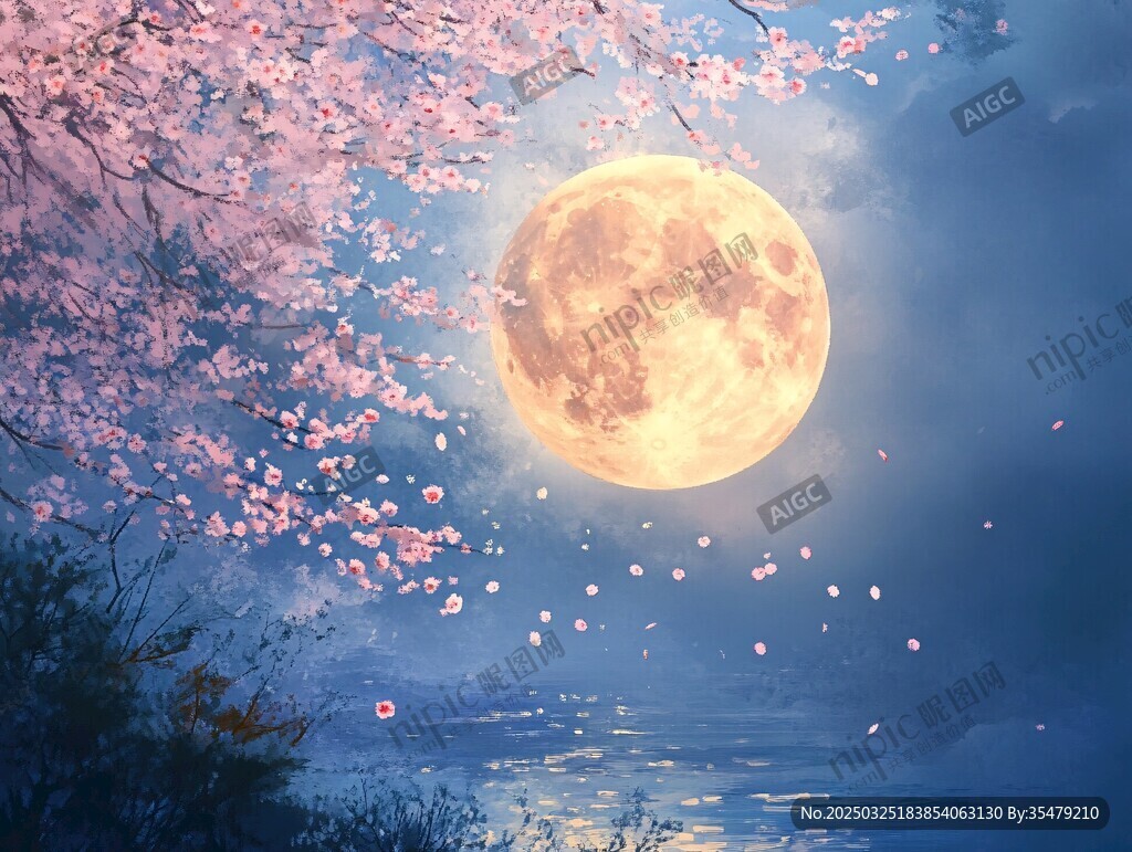 月夜櫻花景 唯美夢(mèng)幻畫面