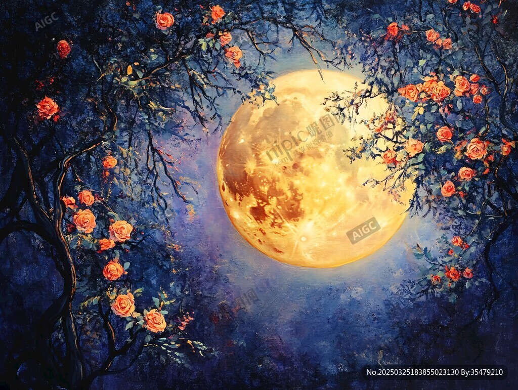 月夜繁花下的夢(mèng)幻景象