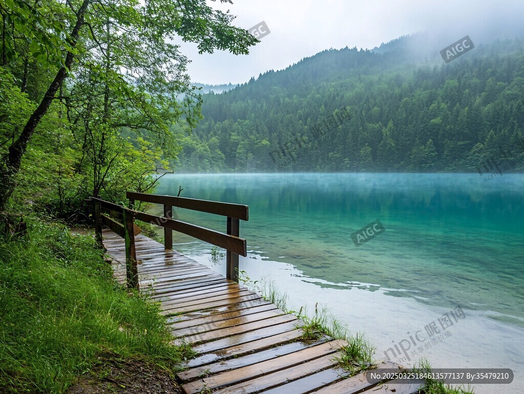 湖畔木棧道 清新山水景致