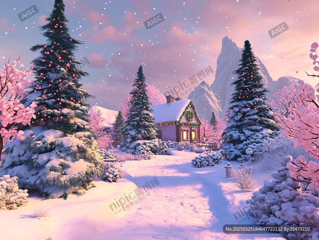 夢幻冬日雪景中的溫馨小屋