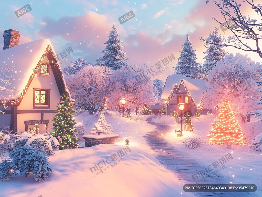夢幻冬日圣誕鄉(xiāng)村雪景