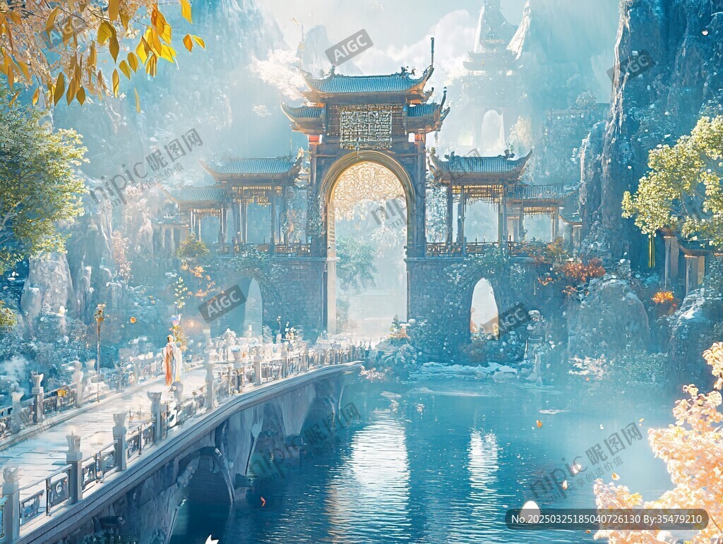 夢幻中式仙境古橋牌樓景觀