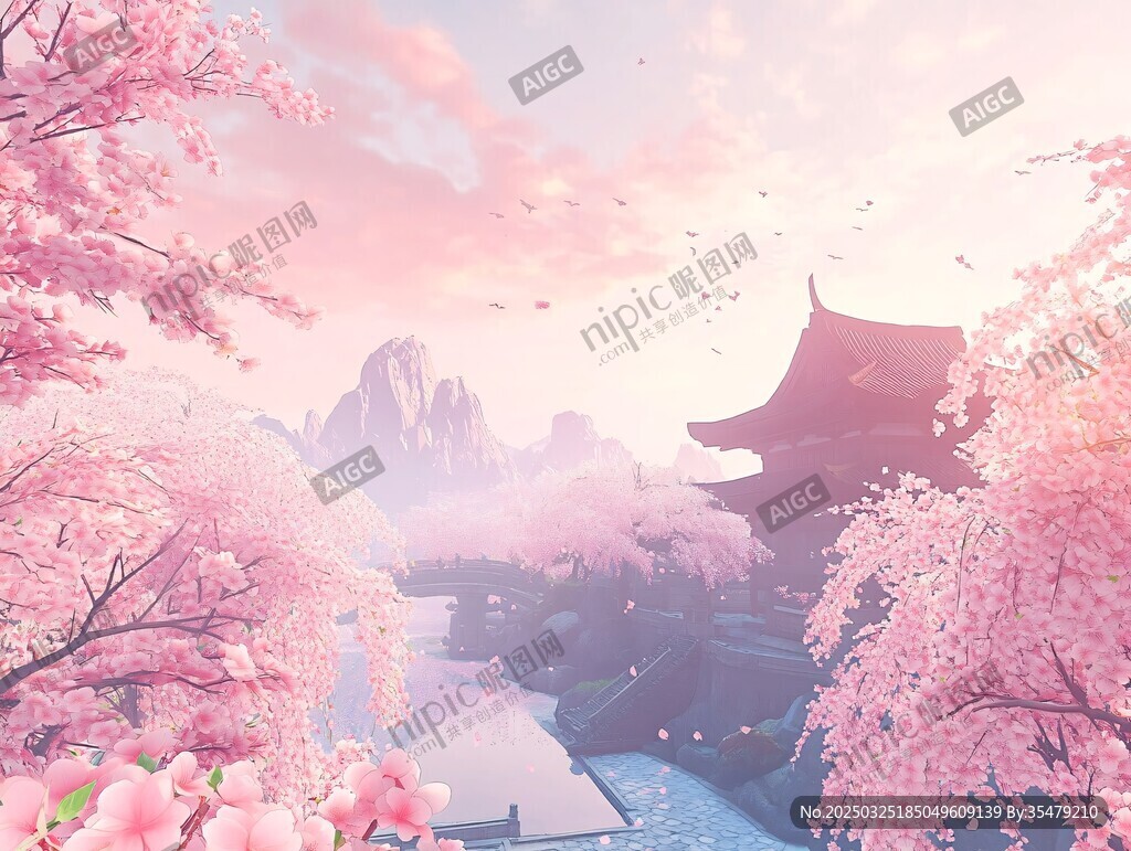 春日爛漫古風櫻花美景
