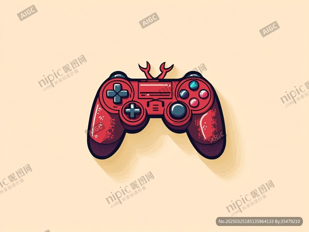 復(fù)古風(fēng)紅色游戲手柄插畫