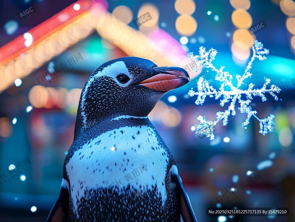 霓虹燈下的企鵝與夢幻雪花
