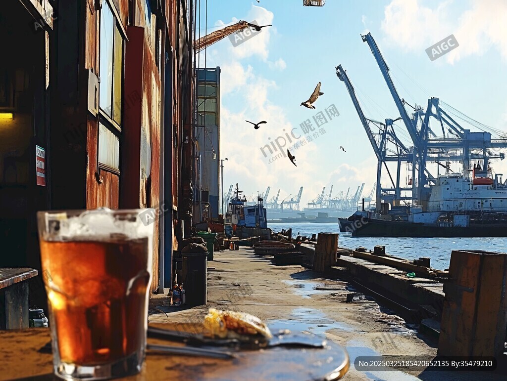 港口邊的愜意飲品時光