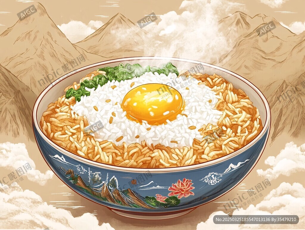 日式溫泉蛋蓋飯插畫