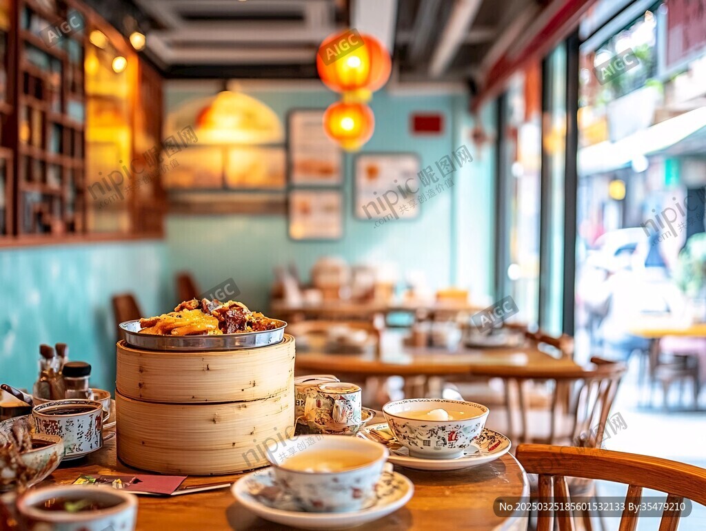 中式餐廳內的早茶精致場景