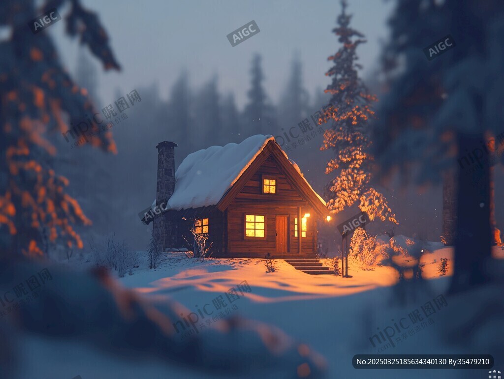 雪夜中的溫馨小木屋