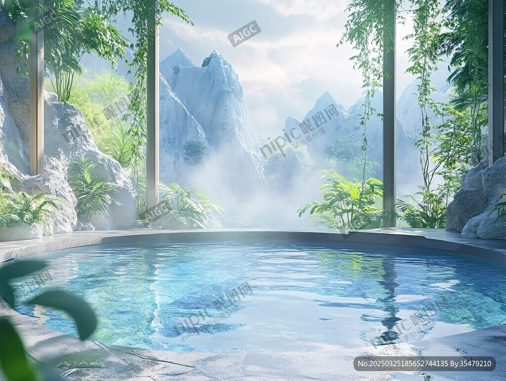 夢幻山林中的靜謐泳池