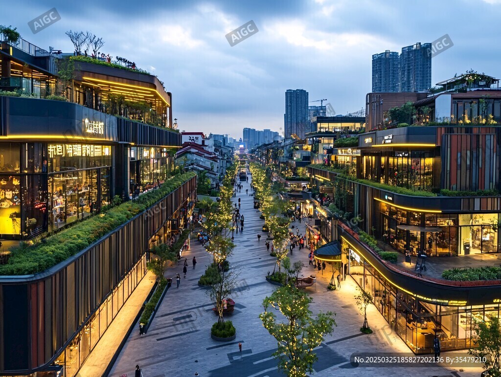 城市繁華商業街夜景風光