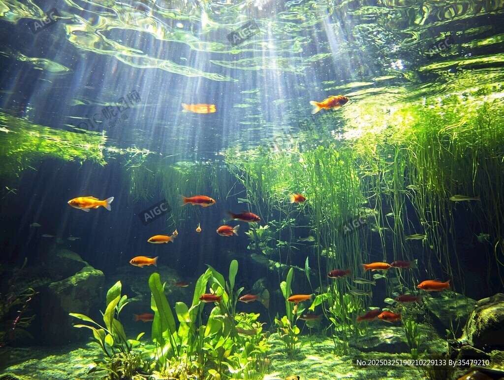 水下夢幻魚群與綠植景觀