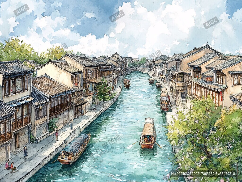 江南水鄉(xiāng)古巷中的悠悠河景