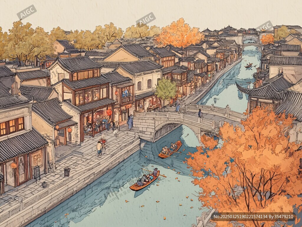 江南水鄉(xiāng)秋景古韻風(fēng)情圖