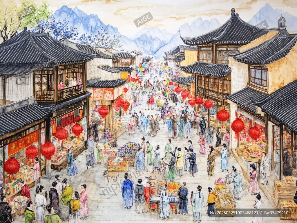 古街熙攘圖