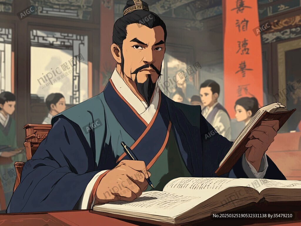 古代夫子授課專注書寫