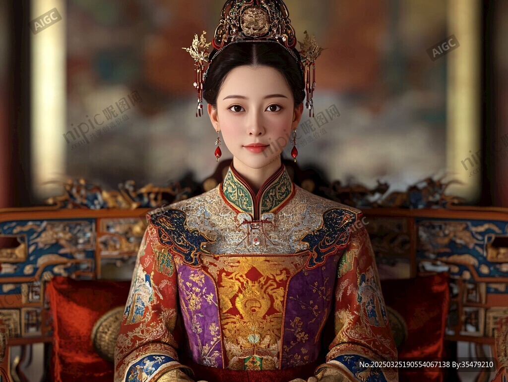 清朝華服女子端莊肖像