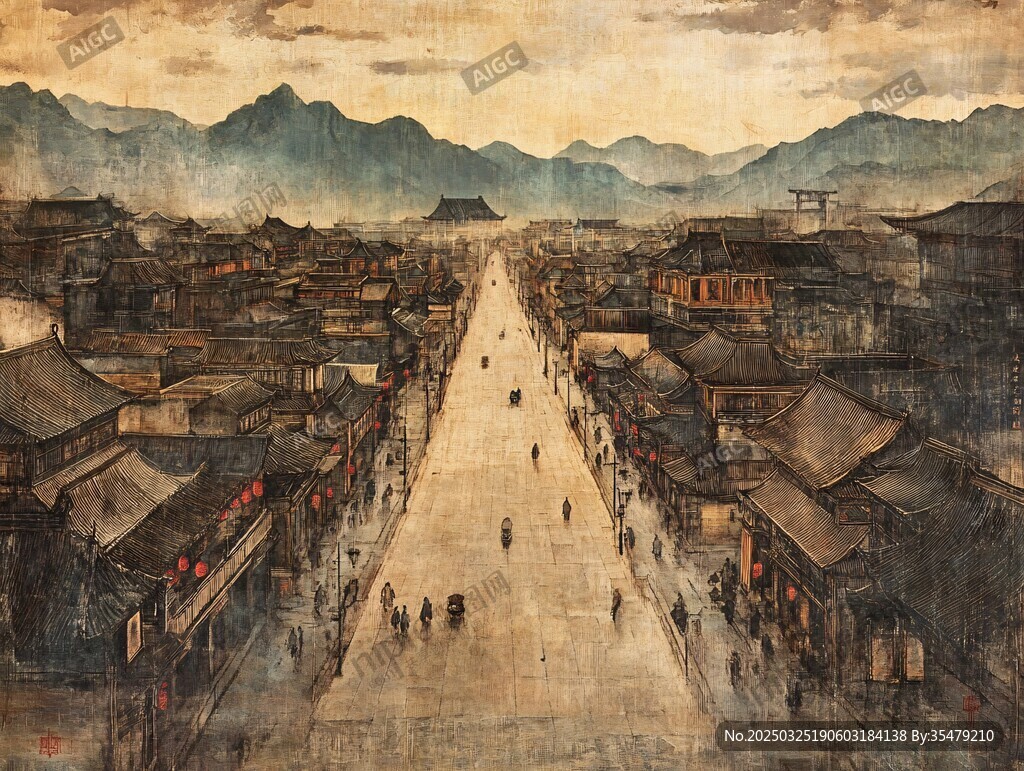 古街市井繁華景象圖