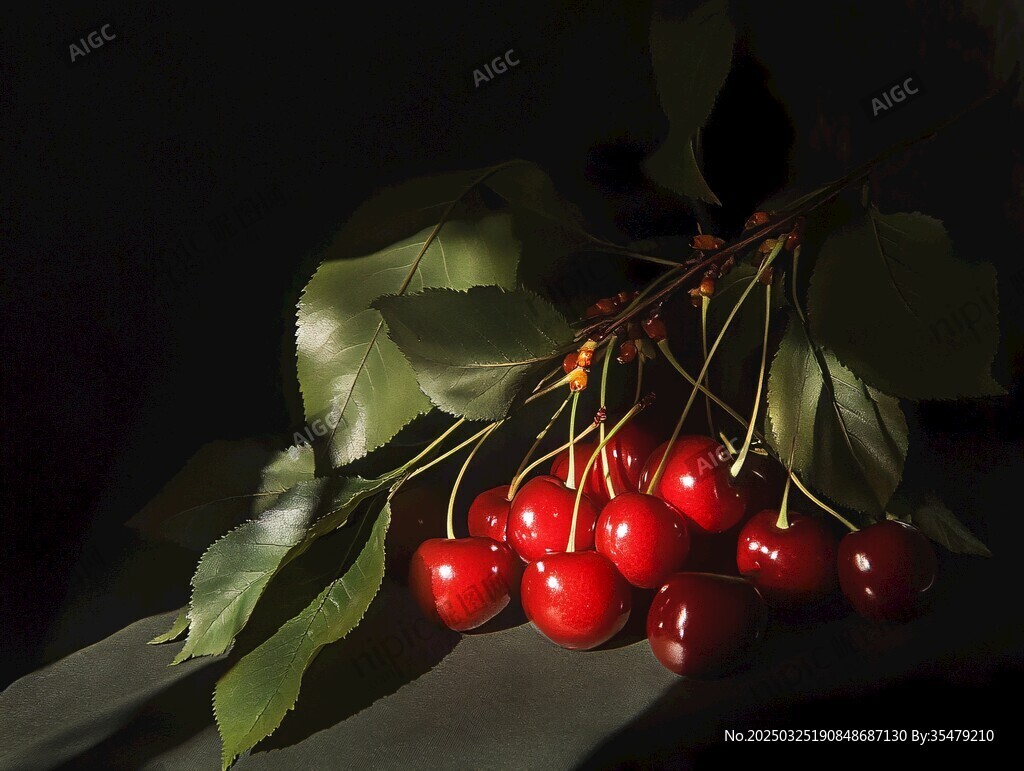 黑背景下嬌艷欲滴的紅櫻桃