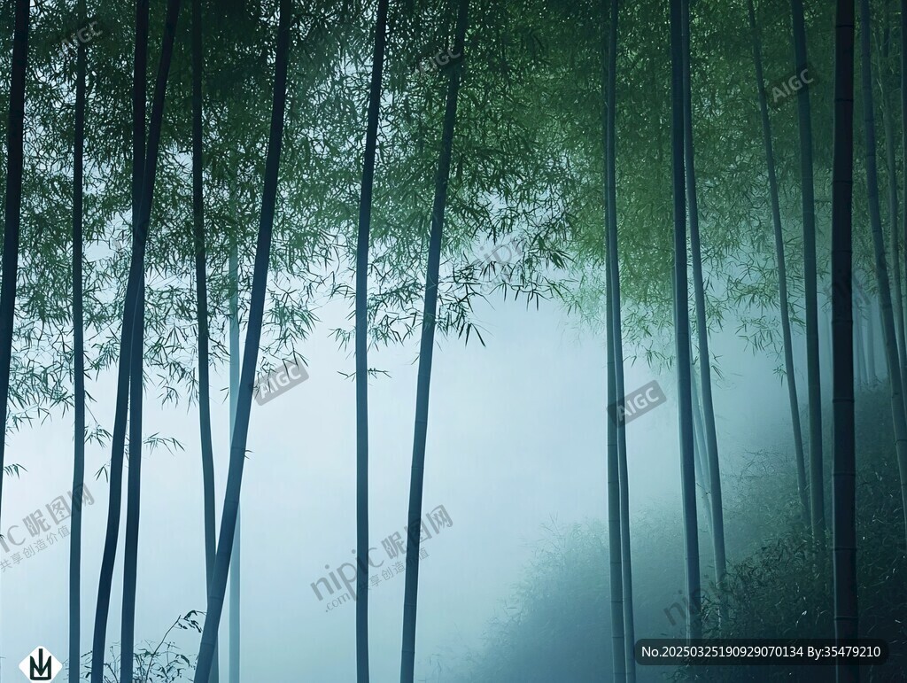 霧中竹林 清幽自然之景