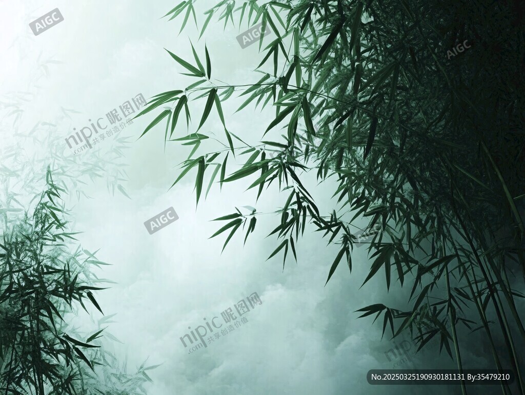 霧中翠竹圖