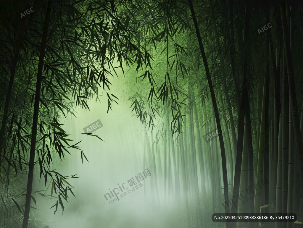 迷霧中的清幽竹林
