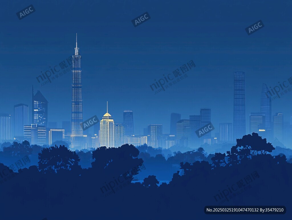 夜幕下的城市與森林景觀