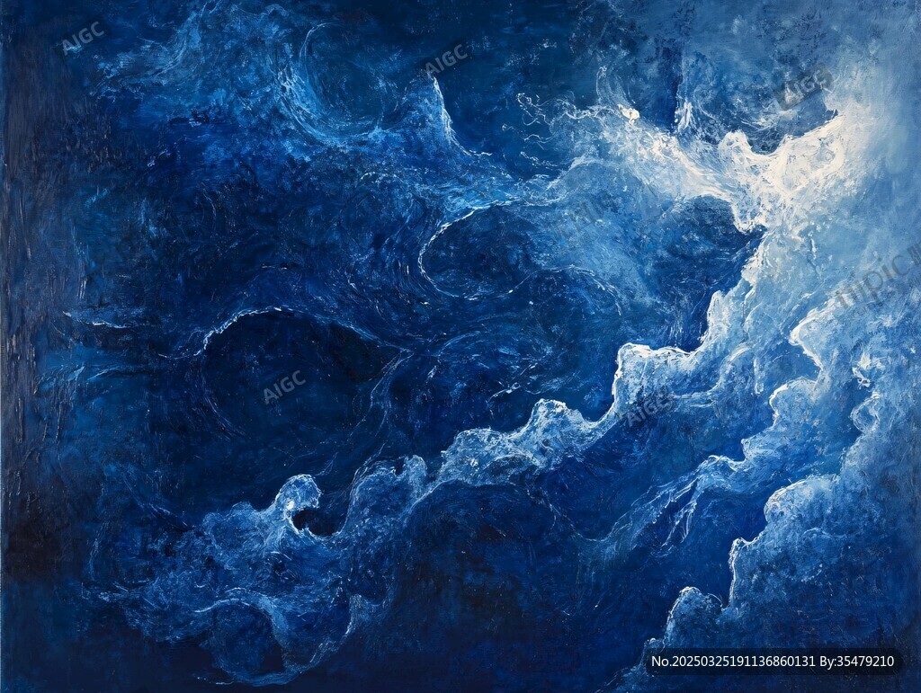 洶涌藍浪抽象藝術畫作